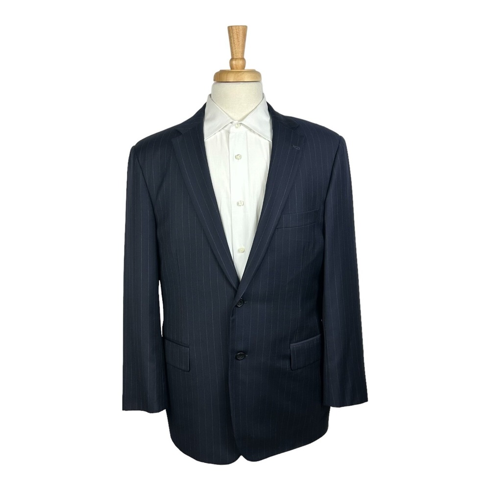 Paul Stuart Blue Striped Super 110s Wool Suit Size 40R Pant 34x27 Excellent